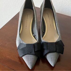 Zara Black & Gray Plaid Pointed Bow Flats